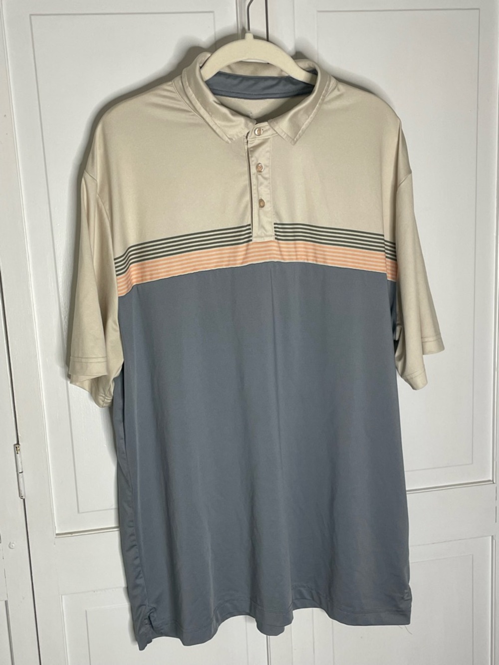 ZELOS Two-Tone Short-Sleeve Polo in Cream, Peach & Gray